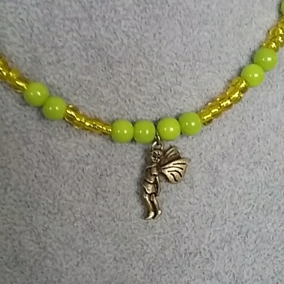 Girls fairy charm green beaded necklace - Picture 2 of 3